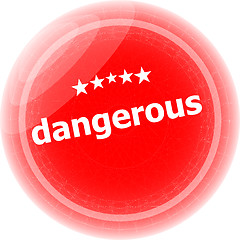 Image showing dangerous word on red web button, label, icon