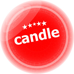 Image showing candle word stickers red button, web icon button