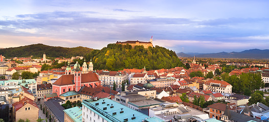 Image showing Ljubljana, at sunset; Slovenia, Europe.