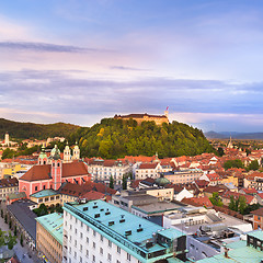 Image showing Ljubljana, at sunset; Slovenia, Europe.