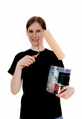 Image showing Woman with paint can.