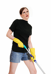 Image showing Woman tired of cleaning.