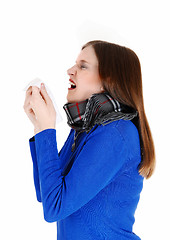 Image showing Pretty girl sneezing.