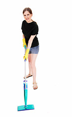 Image showing Woman cleaning floor.