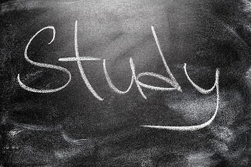 Image showing Handwritten message on chalkboard writing message Study