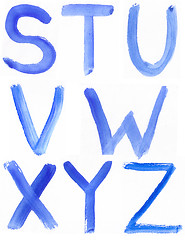 Image showing Handwritten Blue Watercolor ABC Alphabet