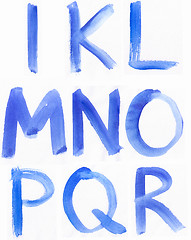 Image showing Handwritten Blue Watercolor ABC Alphabet