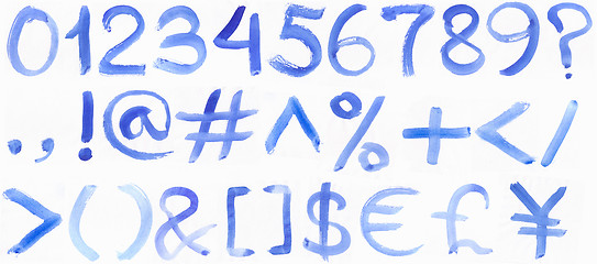 Image showing Handwritten blue watercolor alphabet