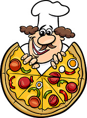 Image showing italian chef with pizza cartoon illustration