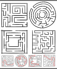 Image showing mazes or labyrinths diagrams set