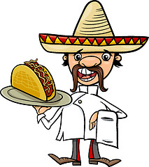 Image showing mexican chef with taco cartoon illustration