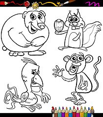 Image showing animals set cartoon coloring book