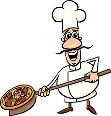 Image showing italian cook with pizza cartoon illustration