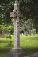 Image showing A Concrete Celtic Cross in a Graveyard