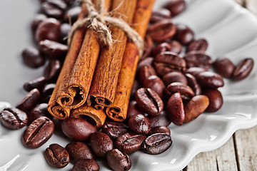 Image showing cinnamon sticks and coffee beans