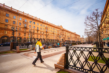 Image showing Man walking on the sidewalk in Minsk, Belarus