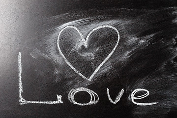 Image showing Love heart drawing on a school chalkboard 