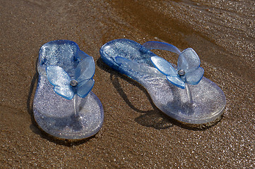 Image showing Slates on the sea sand beach