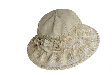 Image showing Female summer hat for protection against the sun on a white back