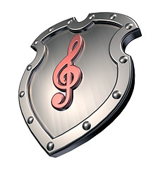 Image showing clef on metal shield