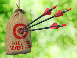 Image showing Television Advertising - Arrows Hit in Red Mark Target.