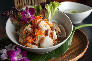 Image showing Thai Seafood Som Tum Salad with Soup