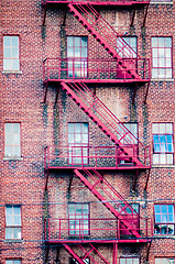 Image showing orld brick building in abandoned neighborhood alley