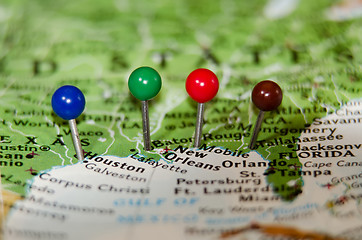 Image showing gulf coast cities pins othe map