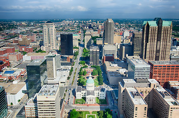 Image showing aerial of The Old Court House surrounded by downtown St. Louis