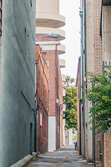 Image showing orld brick building in abandoned neighborhood alley