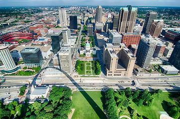 Image showing aerial of The Old Court House surrounded by downtown St. Louis