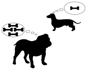 Image showing English bulldog and dachshund dream of bones