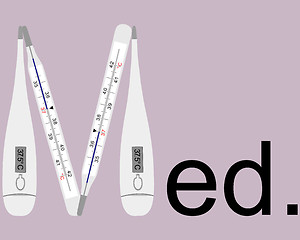Image showing analog and digital clinical thermometers as letter M