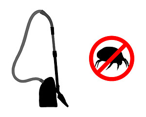 Image showing Prohibition sign for house dust mites and vacuum cleaner