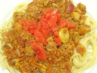 Image showing Bulgur wheat groats with noodles and tomatoes