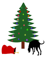 Image showing Dog finds a chirstmas bone below the christmas tree