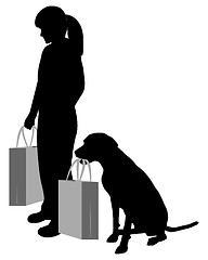 Image showing Woman and dog shopping