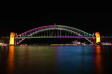 Image showing Sydney harbour bridge in Vivid colour