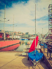 Image showing Retro look Harbour Genoa Italy