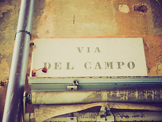 Image showing Retro look Via del Campo street sign in Genoa