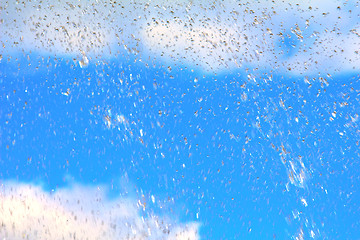 Image showing Rain drops on blue sky background