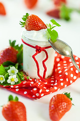 Image showing Fresh strawberries with healthy yogurt