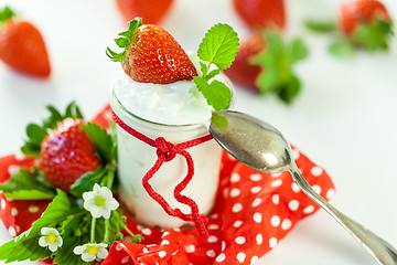 Image showing Fresh strawberries with healthy yogurt
