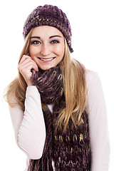 Image showing Beautiful female model wearing beanie and scarf