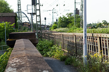 Image showing Empty railroad tracks on scale bridge