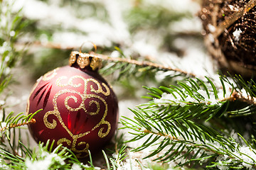 Image showing Christmas background with baubles and craft