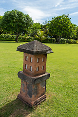 Image showing Ornate column in formal Balinese garden