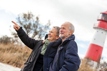 Image showing happy mature couple relaxing baltic sea dunes 