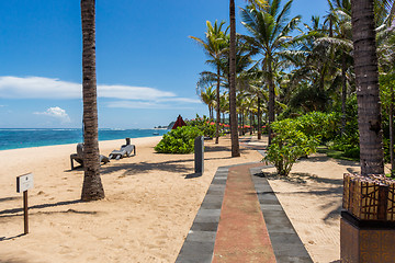 Image showing Beach umbrellas on a beautiful beach in Bali