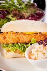 Image showing Burger with golden crumbed chicken breast